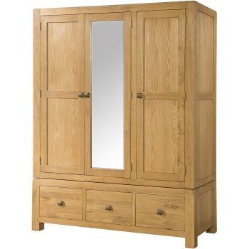 Avon Oak Triple Wardrobe with 3 Drawers and Mirror
