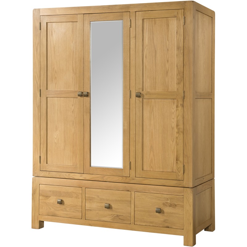 Avon Oak Triple Wardrobe with 3 Drawers and Mirror