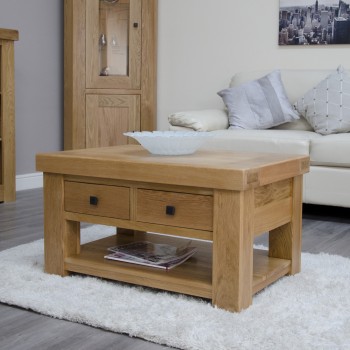 Bordeaux Oak Coffee Table with Drawers and Shelf