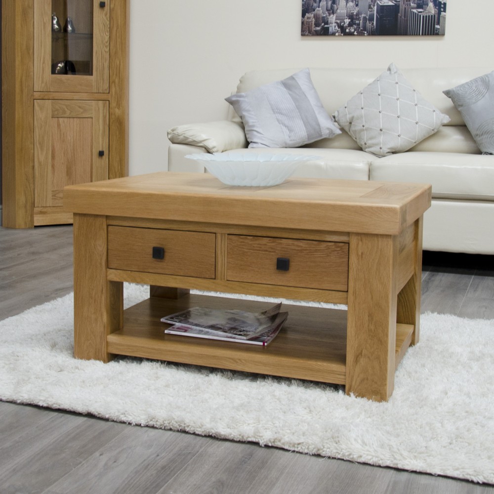 Bordeaux Oak Coffee Table with Drawers and Shelf Bordeaux Oak Coffee Table with Drawers and Shelf