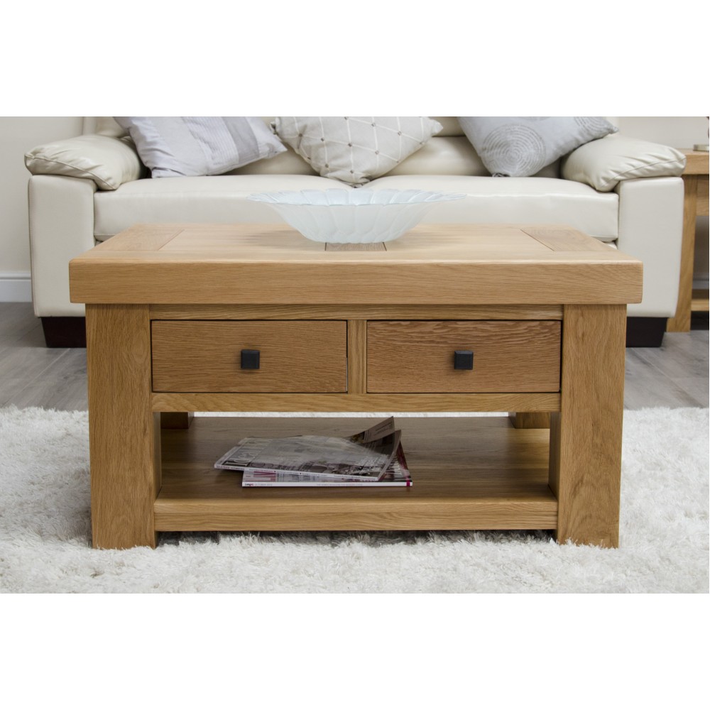 Bordeaux Oak Coffee Table with Drawers and Shelf Bordeaux Oak Coffee Table with Drawers and Shelf