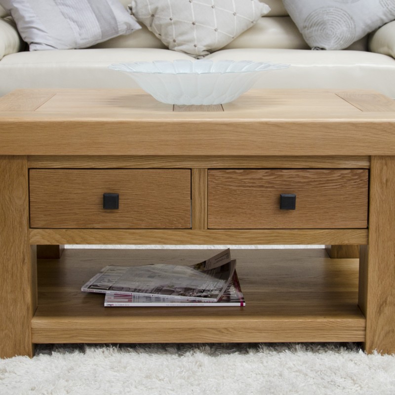 Bordeaux Oak Coffee Table with Drawers and Shelf