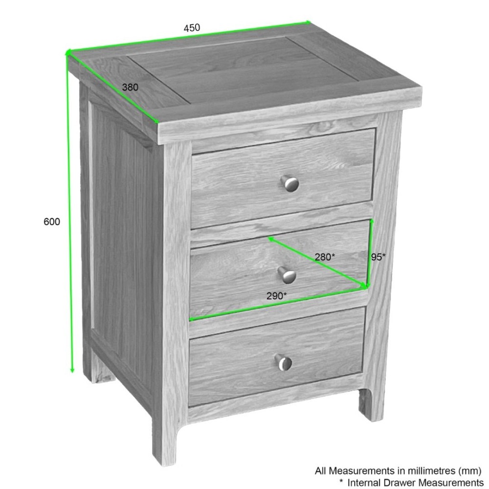Como Oak 3 Drawer Bedside Cabinet Como Oak 3 Drawer Bedside Cabinet