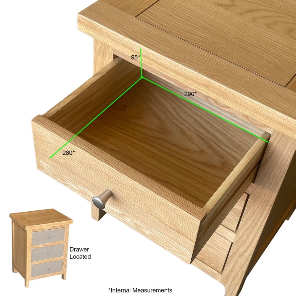 Como Oak 3 Drawer Bedside Cabinet Como Oak 3 Drawer Bedside Cabinet