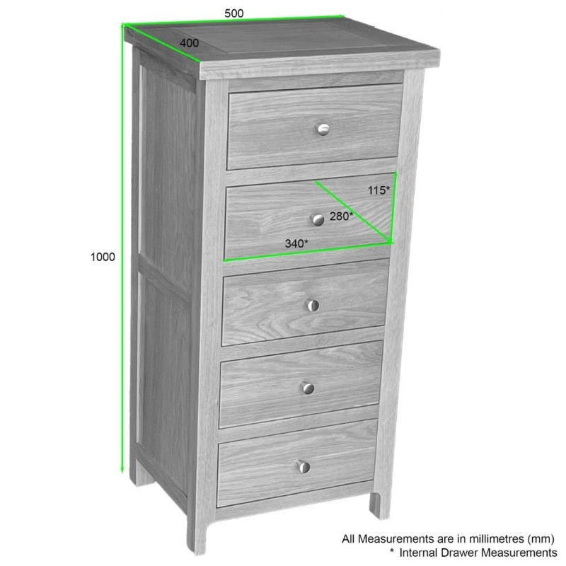 Como 5 Drawer Tall Chest of Drawers