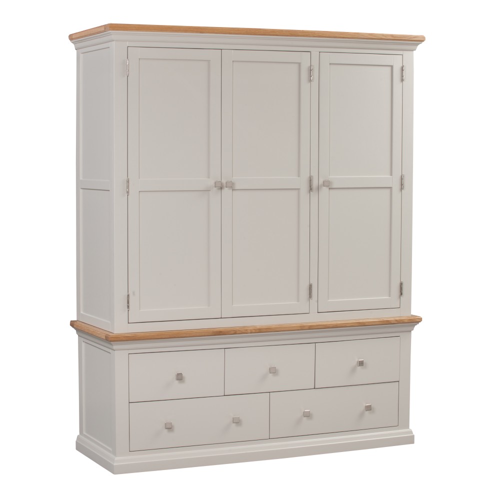 Cotswold Grey Painted Triple Wardrobe with Drawers