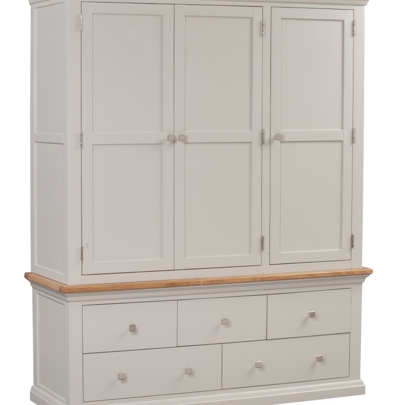 Cotswold Grey Painted Triple Wardrobe with Drawers