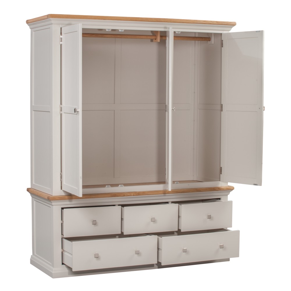 Cotswold Grey Painted Triple Wardrobe with Drawers