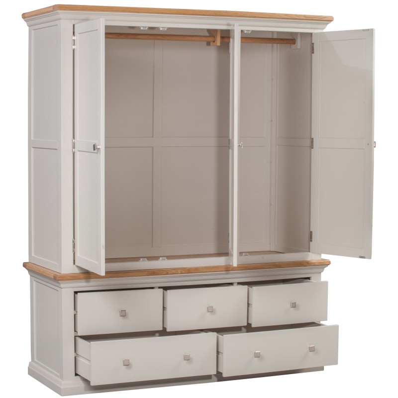 Cotswold Grey Painted Triple Wardrobe with Drawers
