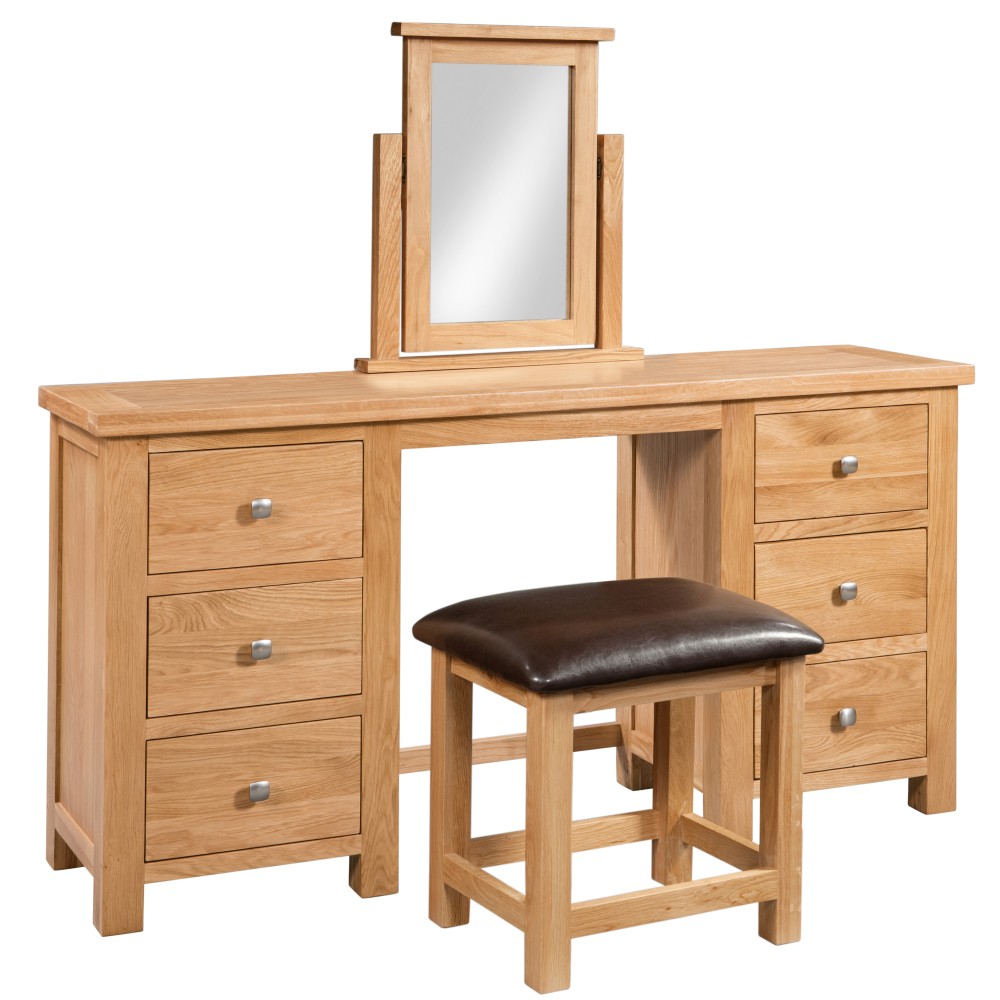 Dorset Oak Double Pedestal Dressing Table with Stool