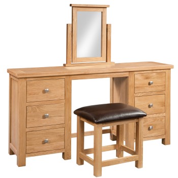 Dorset Oak Double Pedestal Dressing Table with Stool