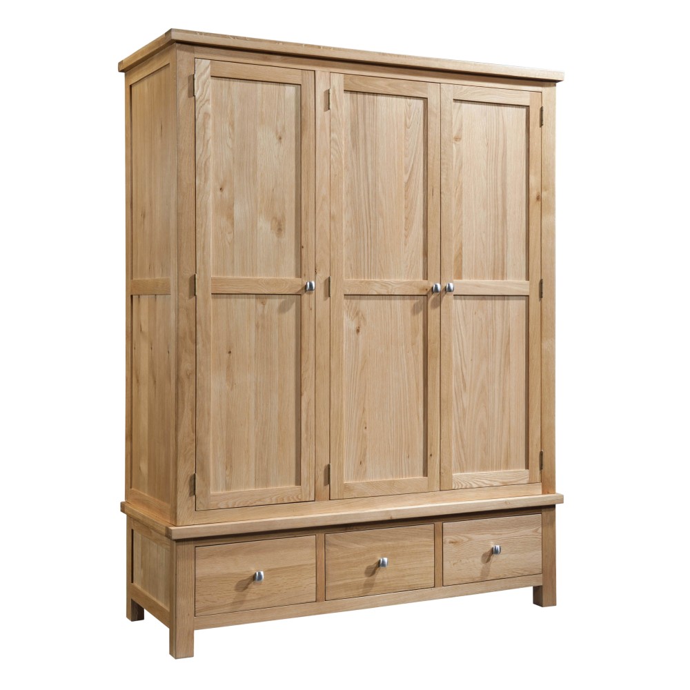 Dorset Oak Triple Wardrobe With 3 Drawers