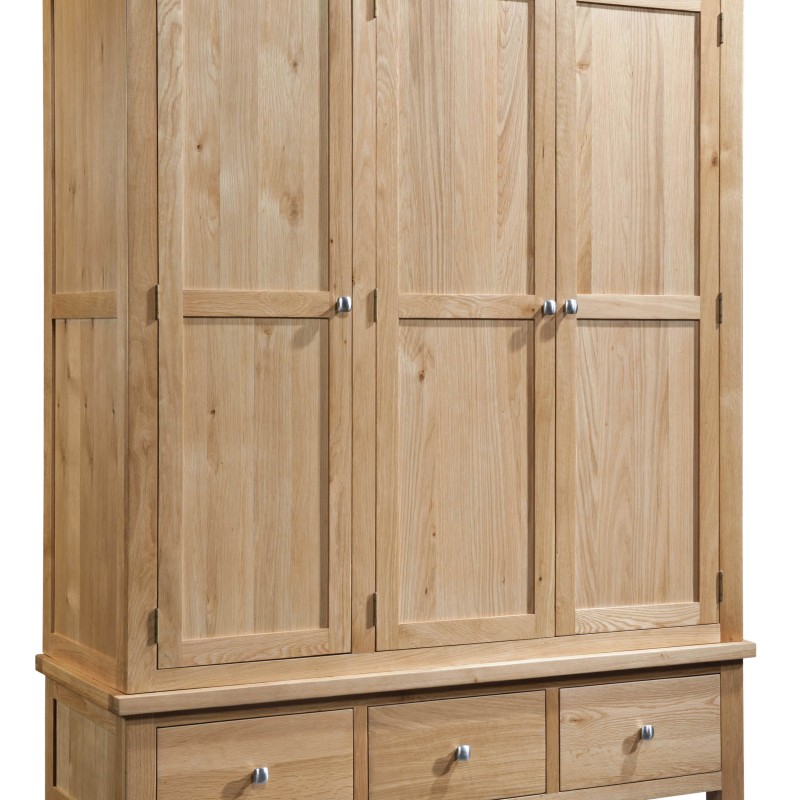 Dorset Oak Triple Wardrobe With 3 Drawers