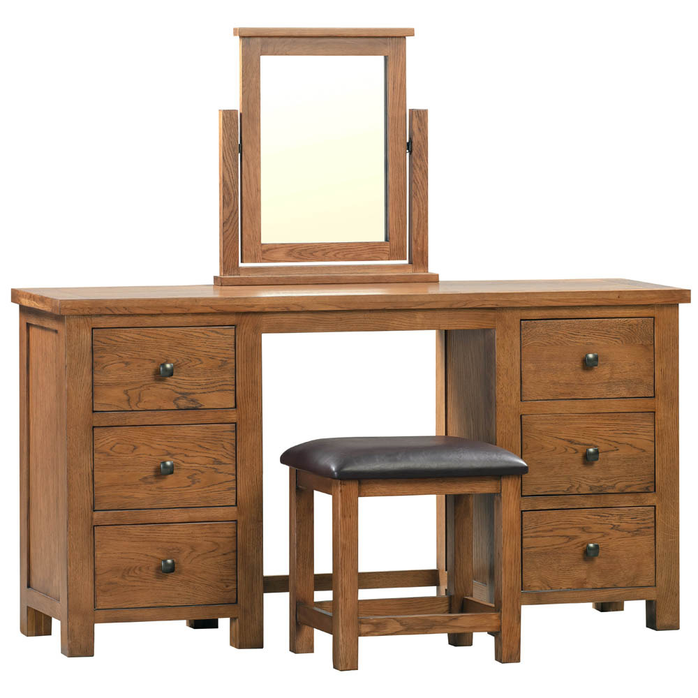 Dorset Rustic Oak Double Pedestal Dressing Table with Stool Dorset Rustic Oak Double Pedestal Dressing Table with Stool