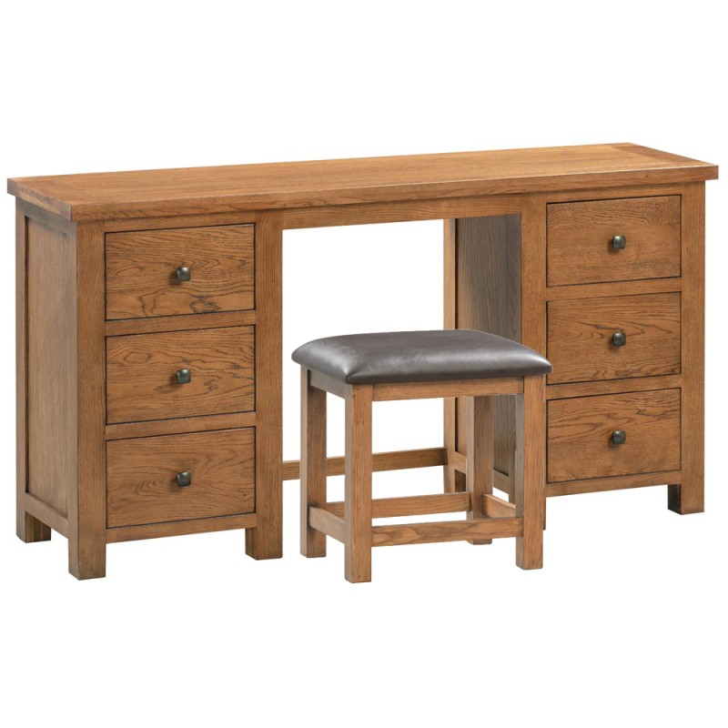 Dorset Rustic Oak Double Pedestal Dressing Table with Stool