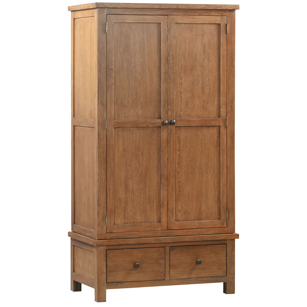 Dorset Rustic Oak Gents Wardrobe with 2 Drawers