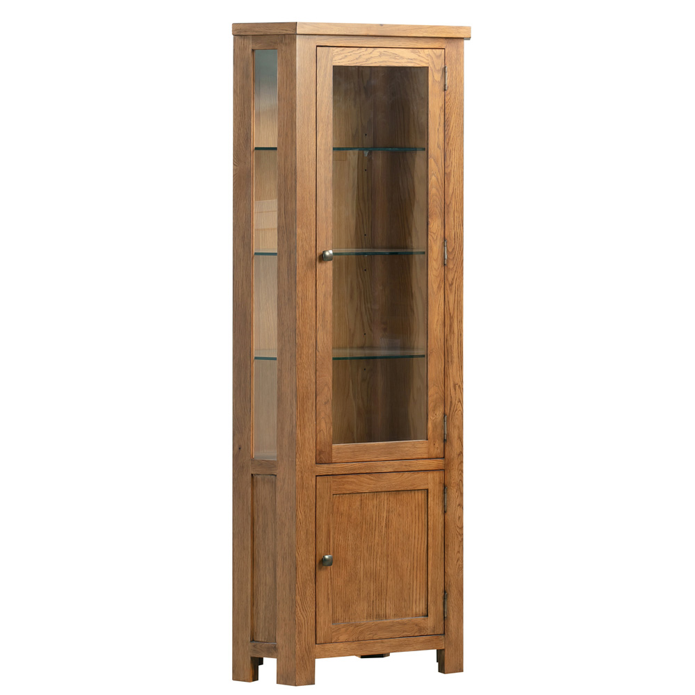 Dorset Rustic Oak Glazed Corner Display Cabinet