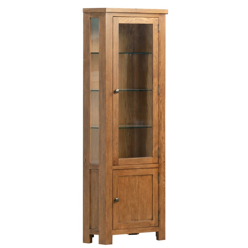 Dorset Rustic Oak Glazed Corner Display Cabinet