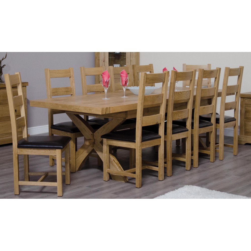 Deluxe Oak X Leg Twin Leaf  Extendable Dining Table