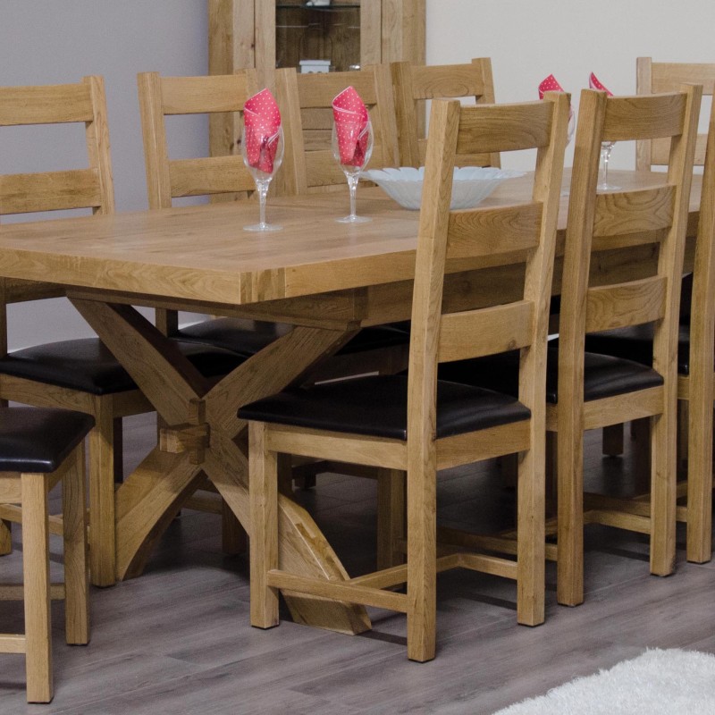 Deluxe Oak X Leg Twin Leaf  Extendable Dining Table