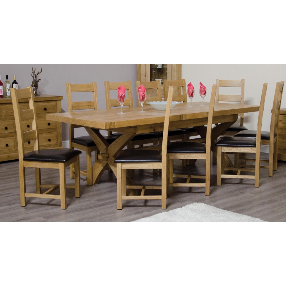 Deluxe Oak X Leg Twin Leaf  Extendable Dining Table