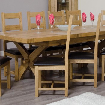 Deluxe Oak X Leg Twin Leaf  Extendable Dining Table