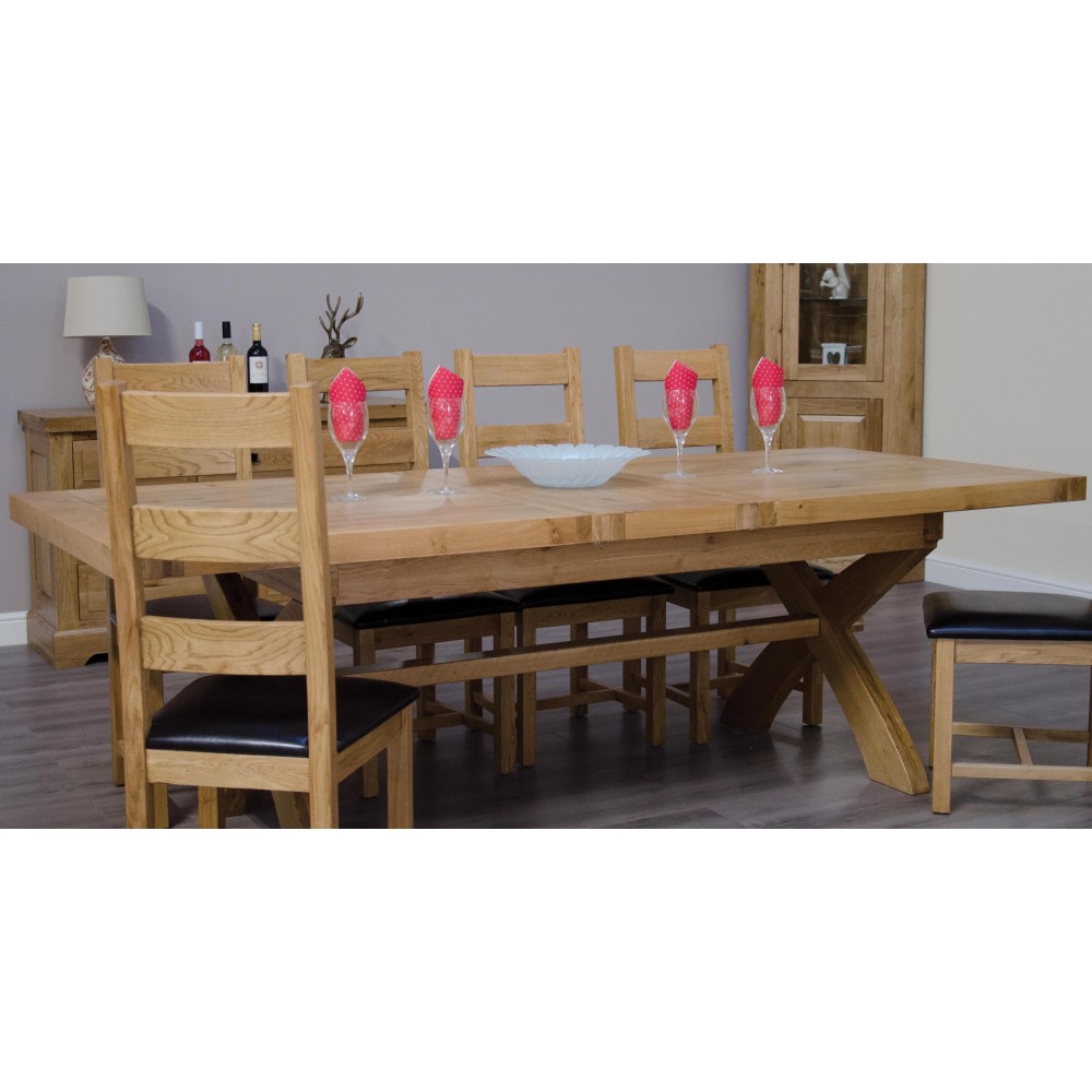 Deluxe Oak X Leg Twin Leaf  Extendable Dining Table