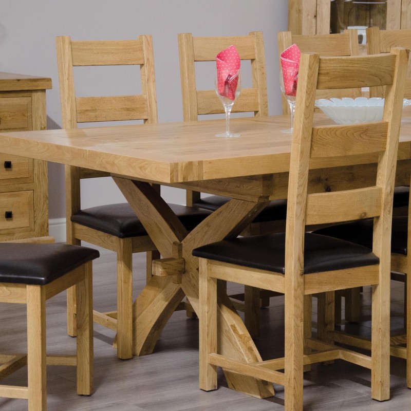 Deluxe Oak X Leg Twin Leaf  Extendable Dining Table