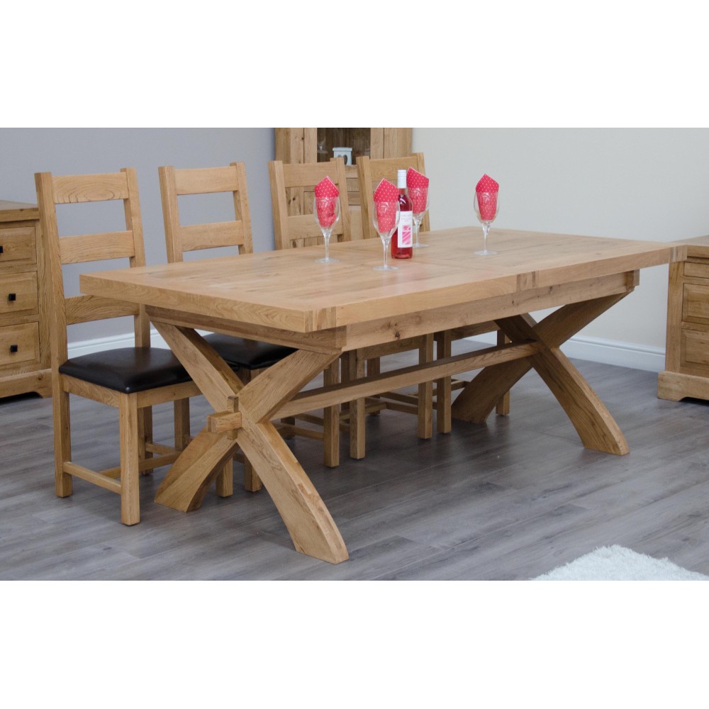 Deluxe Oak X Leg Twin Leaf  Extendable Dining Table