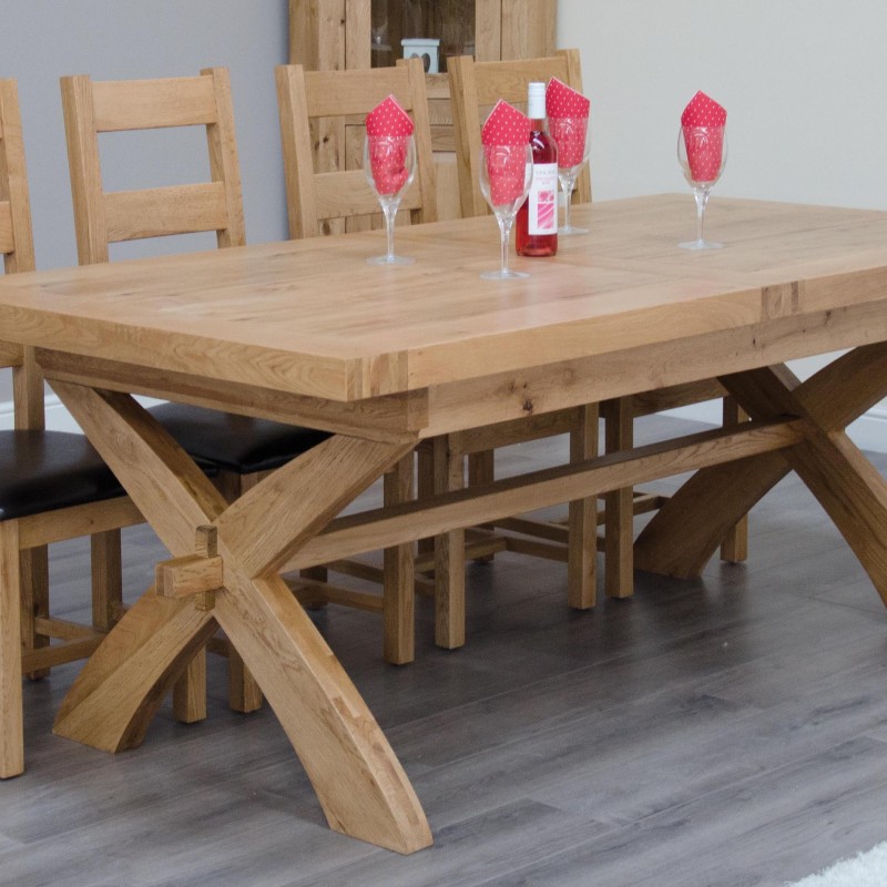 Deluxe Oak X Leg Twin Leaf  Extendable Dining Table