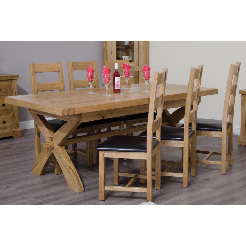 Deluxe Oak X Leg Twin Leaf  Extendable Dining Table