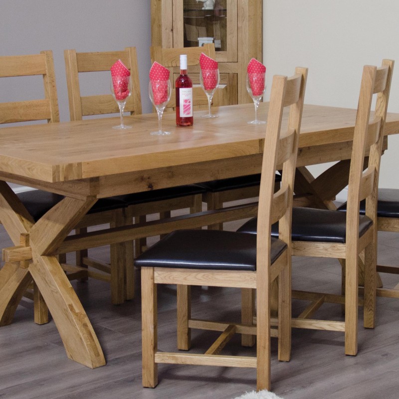 Deluxe Oak X Leg Twin Leaf  Extendable Dining Table