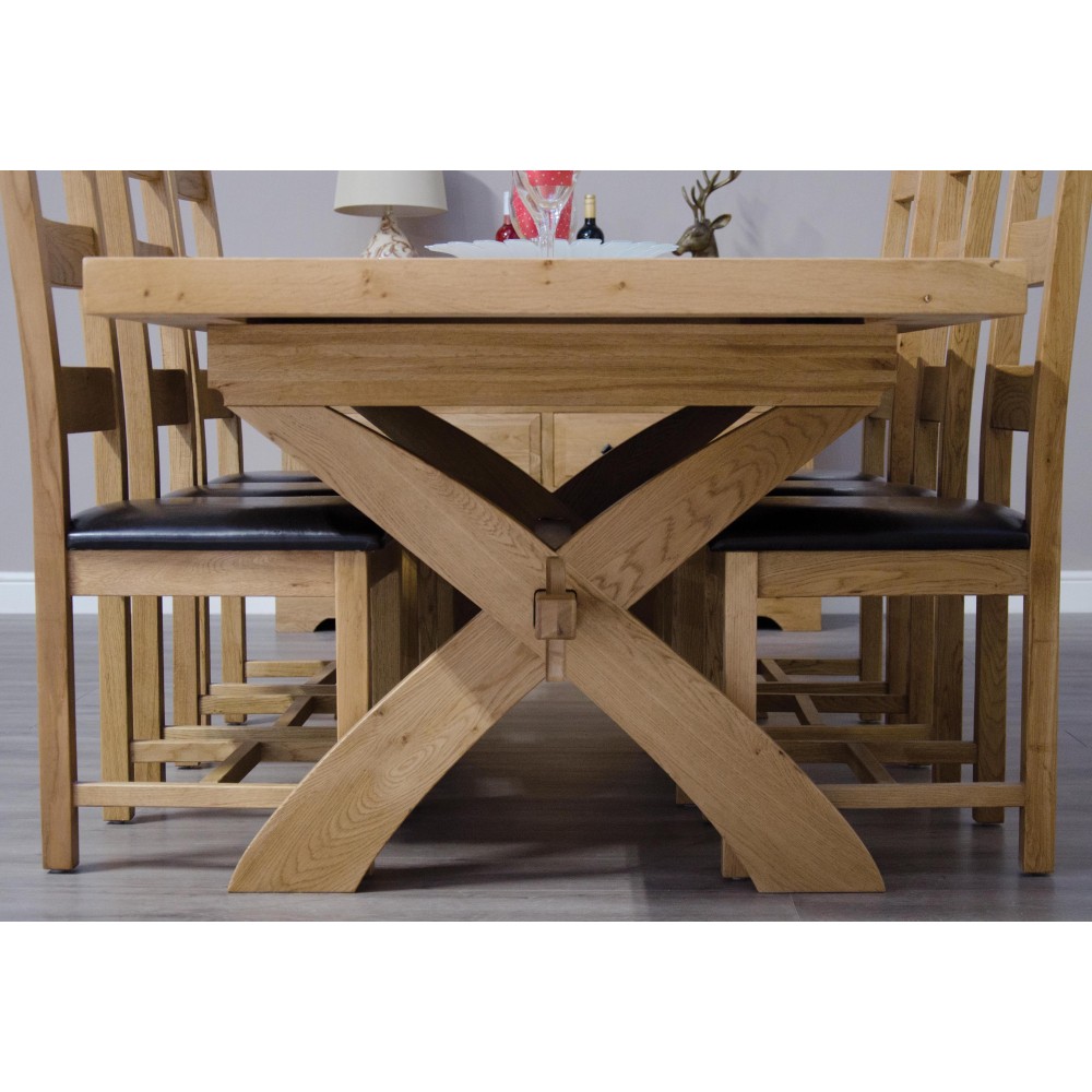 Deluxe Oak X Leg Twin Leaf  Extendable Dining Table