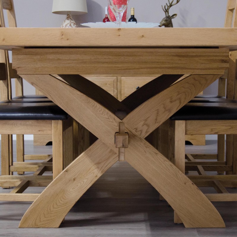 Deluxe Oak X Leg Twin Leaf  Extendable Dining Table
