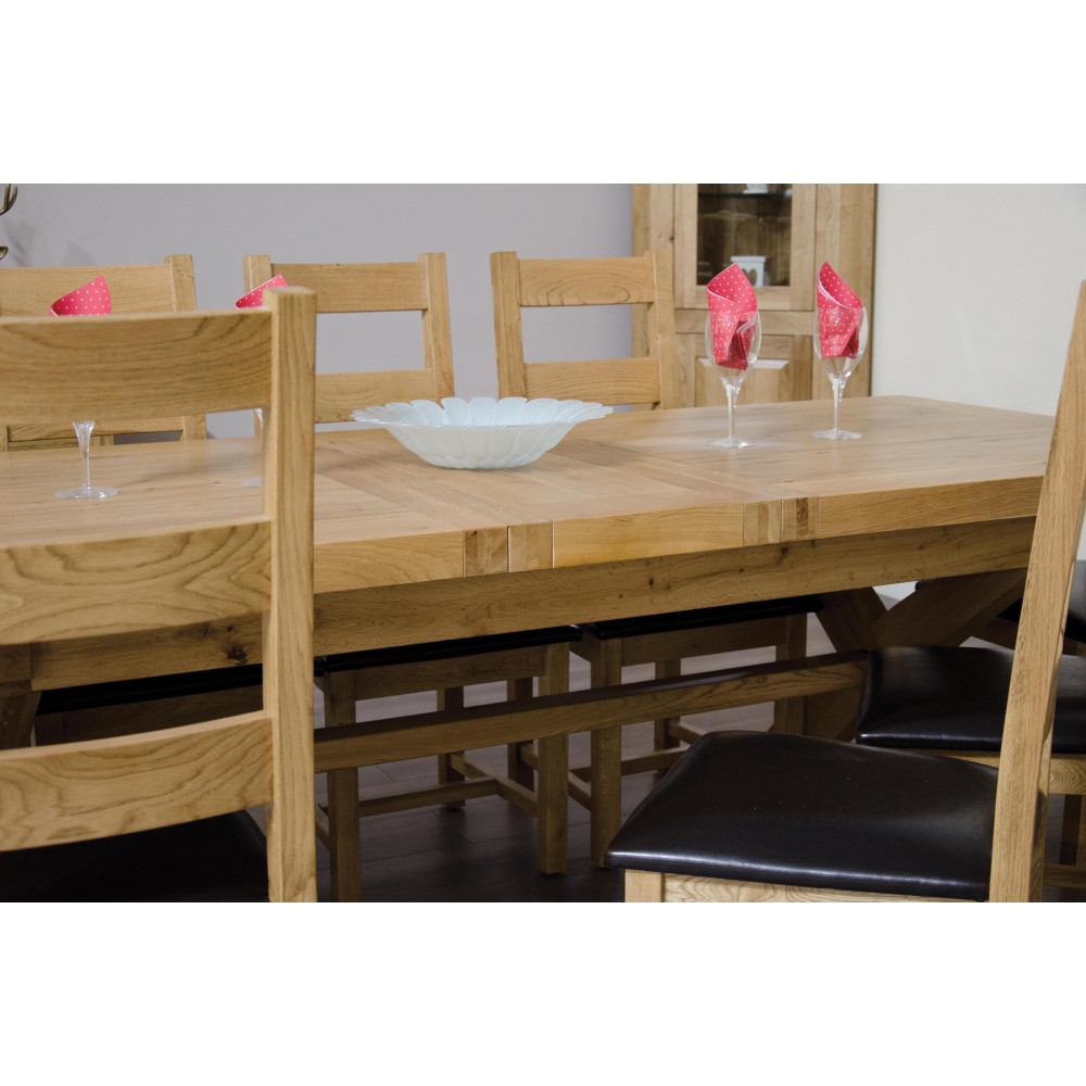 Deluxe Oak X Leg Twin Leaf  Extendable Dining Table