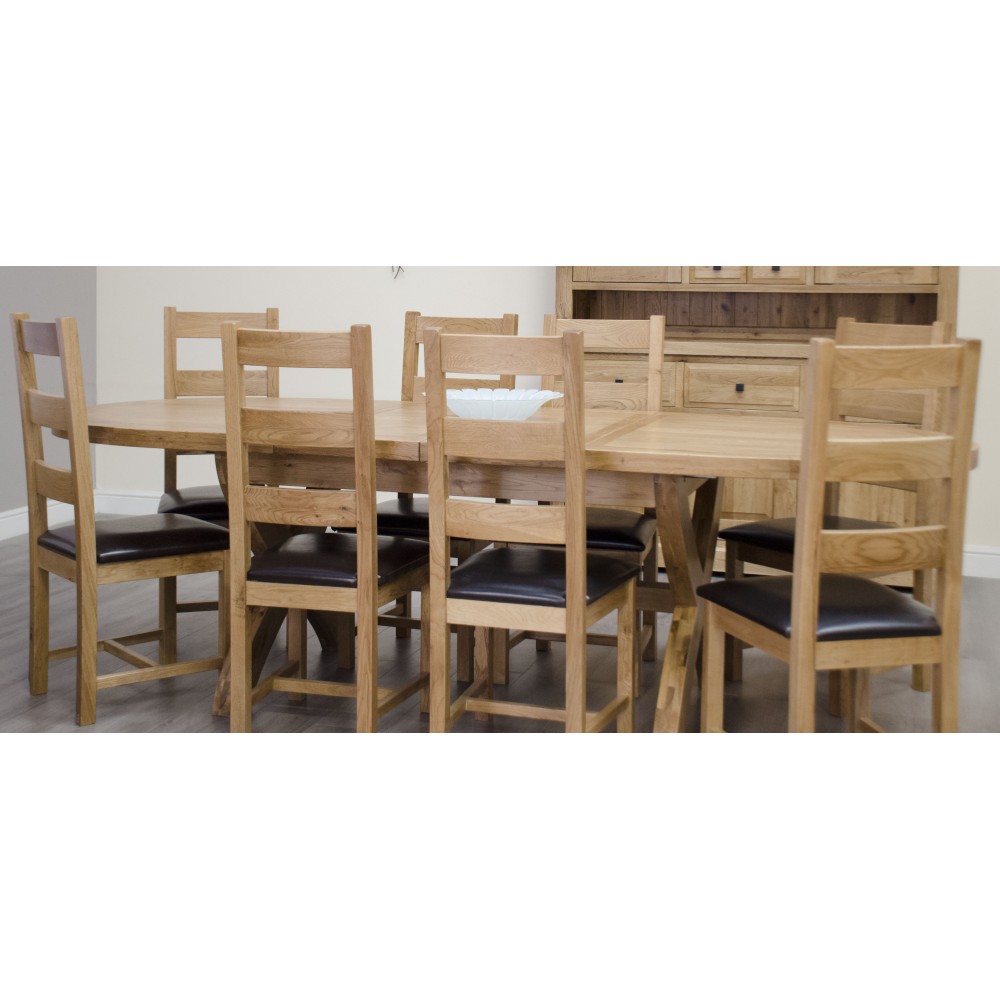 Deluxe Oak X Leg Oval Extending Dining Table
