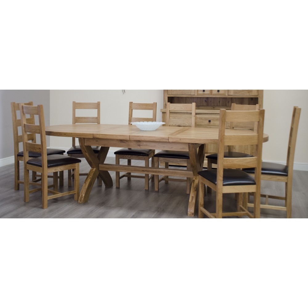 Deluxe Oak X Leg Oval Extending Dining Table
