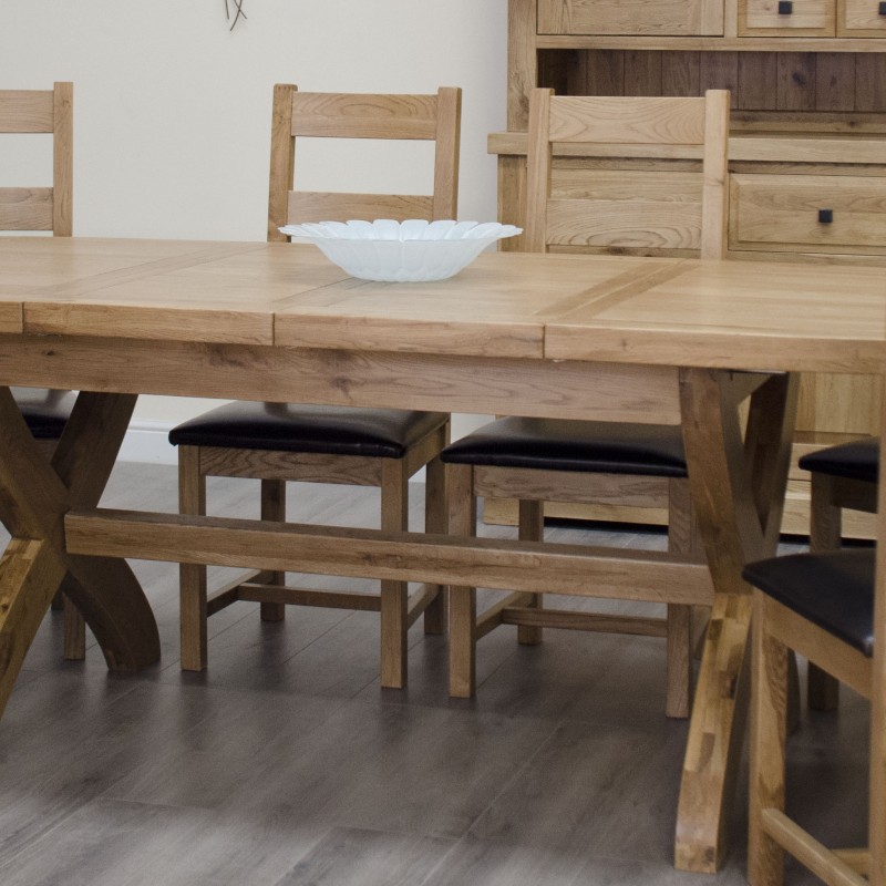 Deluxe Oak X Leg Oval Extending Dining Table