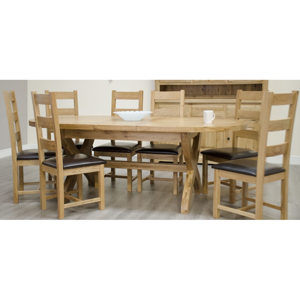 Deluxe Oak X Leg Oval Extending Dining Table