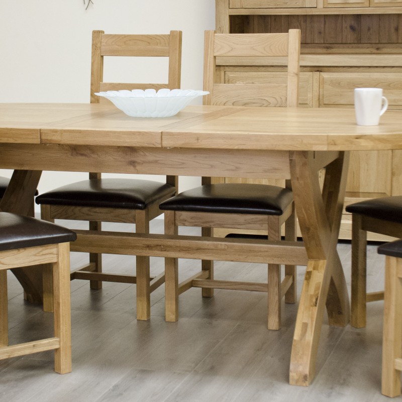 Deluxe Oak X Leg Oval Extending Dining Table