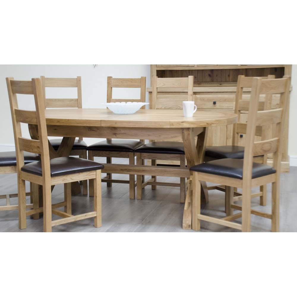 Deluxe Oak X Leg Oval Extending Dining Table