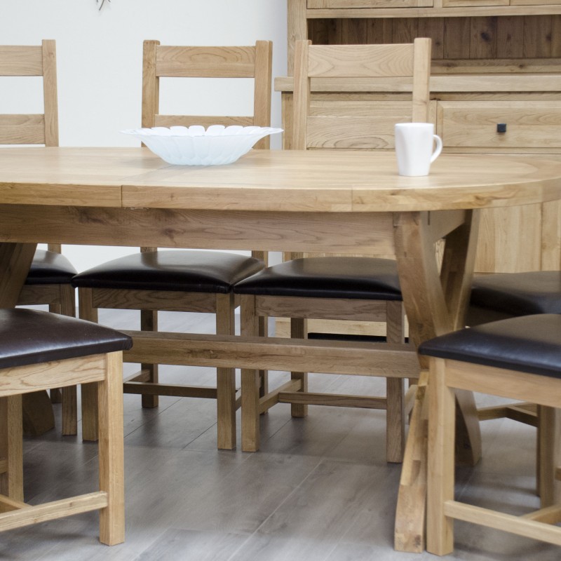 Deluxe Oak X Leg Oval Extending Dining Table