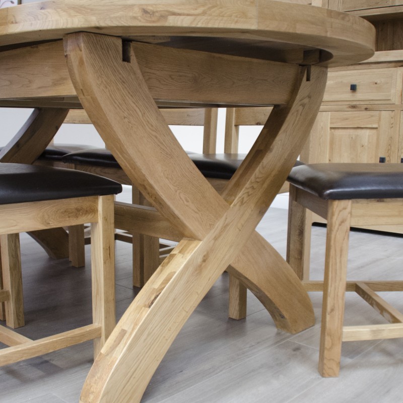 Deluxe Oak X Leg Oval Extending Dining Table