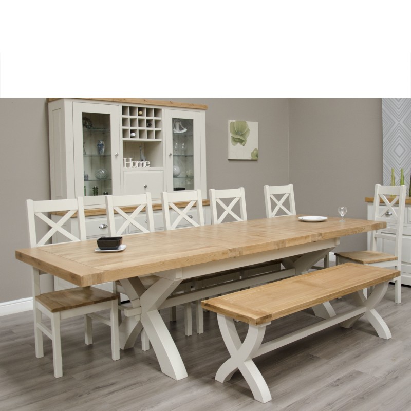 Deluxe Painted X-Leg Extending Dining Table & Chairs Set