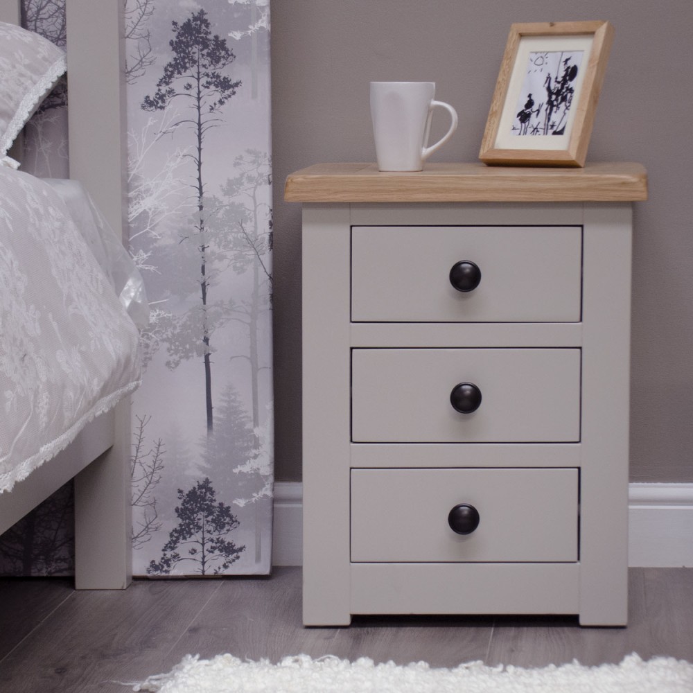 Diamond Grey Painted 3 Drawer Bedside Chest