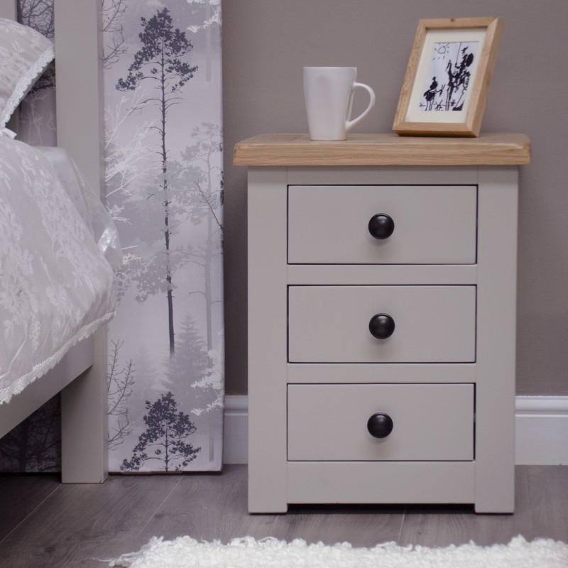 Diamond Grey Painted 3 Drawer Bedside Chest