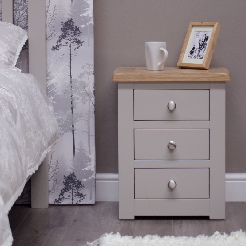 Diamond Grey Painted 3 Drawer Bedside Chest