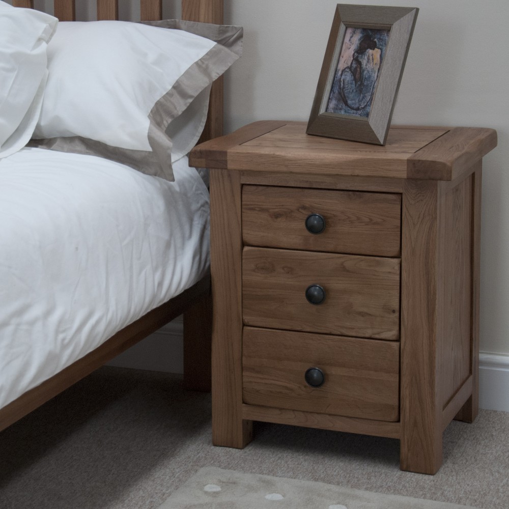 Homestyle Rustic Oak 3 Drawer Bedside Cabinet