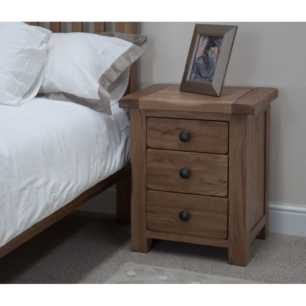 Homestyle Rustic Oak 3 Drawer Bedside Cabinet Homestyle Rustic Oak 3 Drawer Bedside Cabinet
