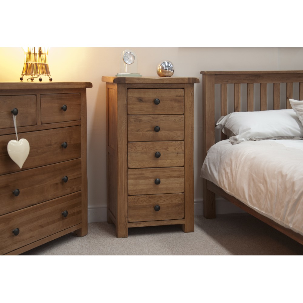 Homestyle Rustic Oak 5 Drawer Narrow Chest